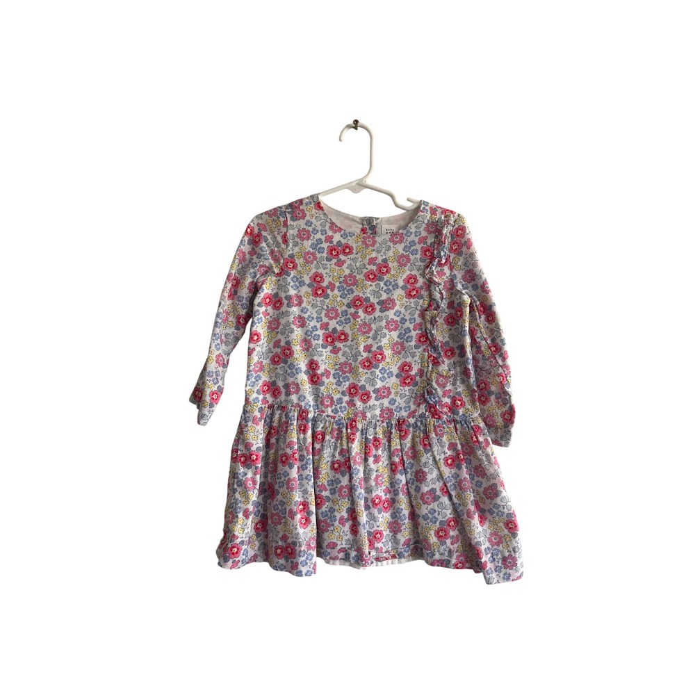 Baby Gap Toddler Girls Floral Corduroy Long Sleeve Ruffle Dress 3T Pink Blue